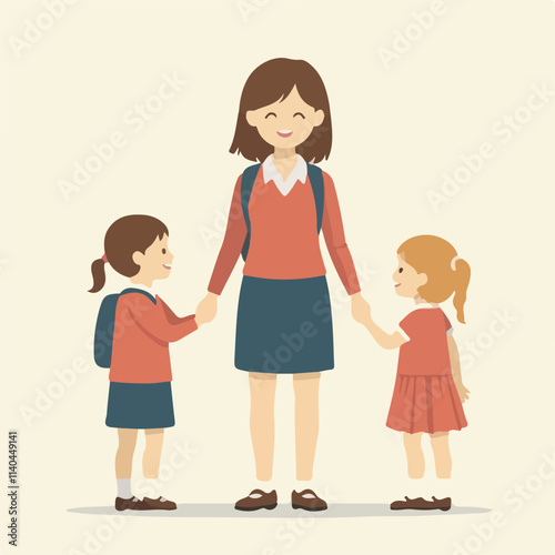 Children getting ready for school vector design, kids going school illustration vector design