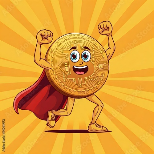 Comichafte Illustration der Kryptowährung Bitcoin