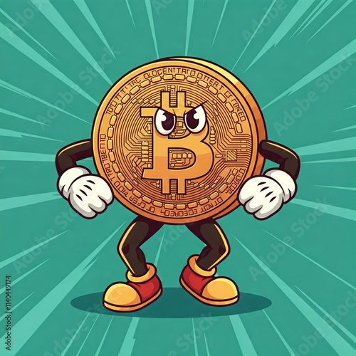 Comichafte Illustration der Kryptowährung Bitcoin
