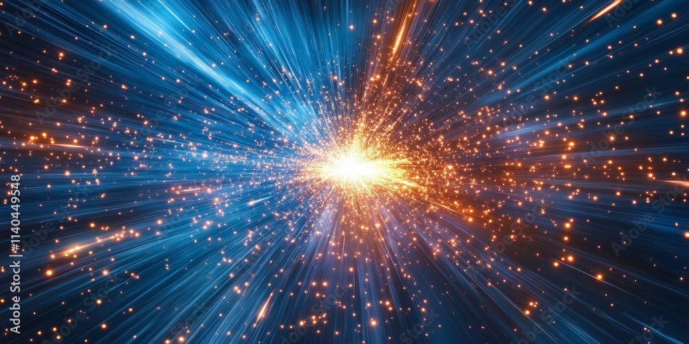 High-energy particle streams radiating from a central explosion in a dynamic cosmic environment High-energy particle streams radiating from a central explosion in a dynamic cosmic environment