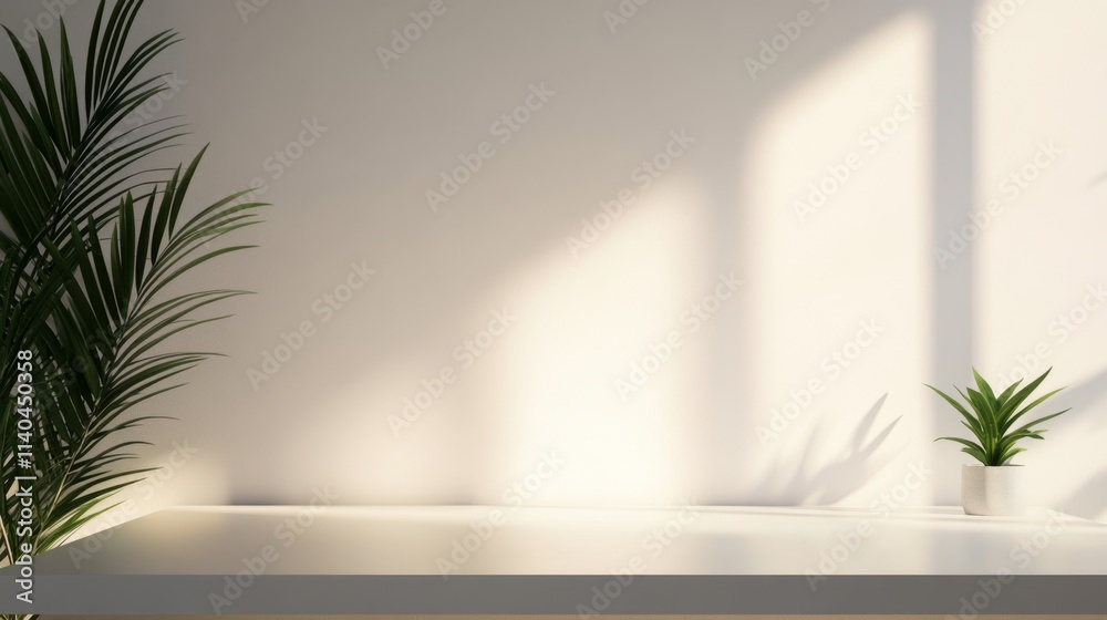 Bright Minimalist Workspace with Natural Light and Green Plants