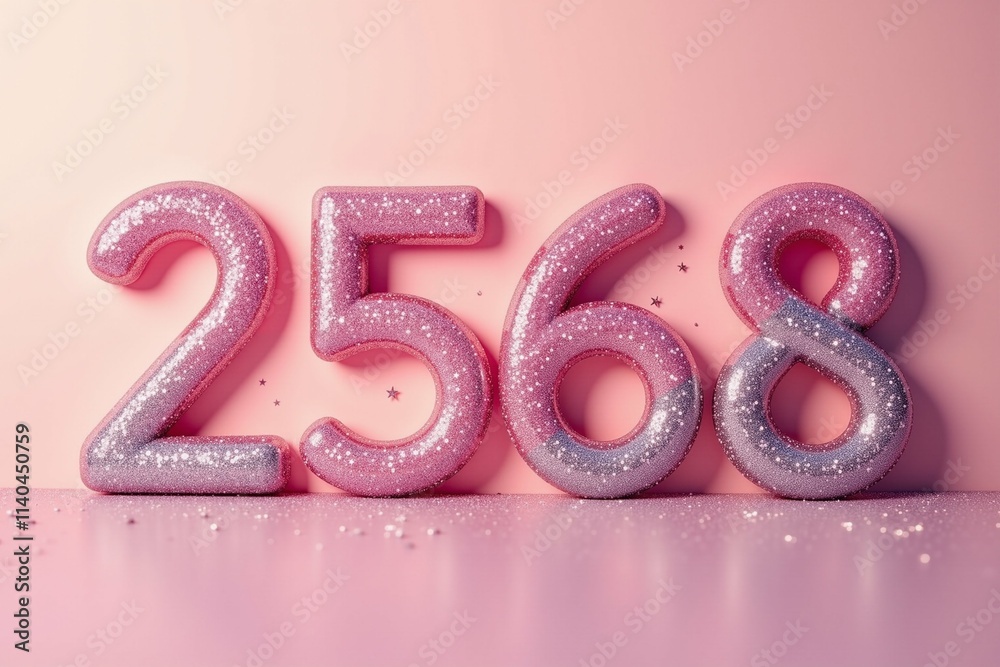 Obraz premium Thai Celebrate Special Occasions with Sparkling Pink Glitter Numbers 2568, Perfect for Birthdays, Anniversaries, or Milestones.