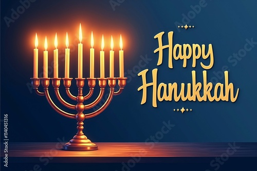 Celebrate the Festival of Lights with This Beautiful Happy Hanukkah Card Featuring a Lit Menorah on a Dark Blue Background.