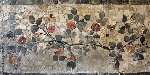 Mosaic art featuring floral design from ancient Pompeii with intricate details