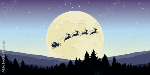 christmas banner santa claus in a sleigh with reindeer vector illustration