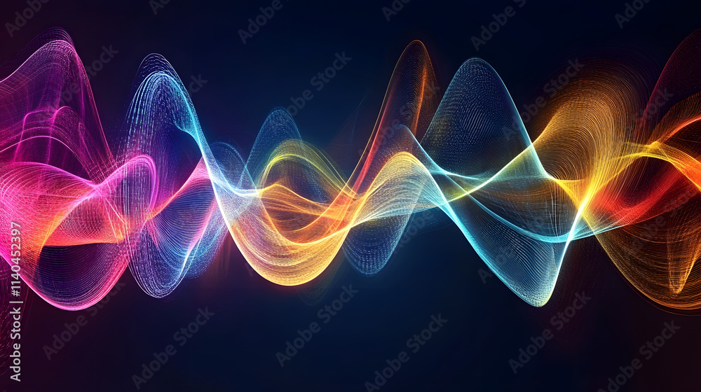 Obraz premium Captivating Abstract Visualization of Vibrant Electromagnetic Waves Showcasing Energetic Patterns and Flow Dynamics