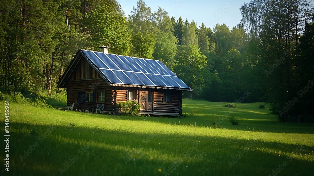 Obraz premium Sustainable Cabin in a Sunny Forest Clearing. AI Generated