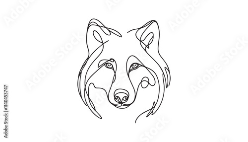 Continuous one single minimal line drawing wolf
