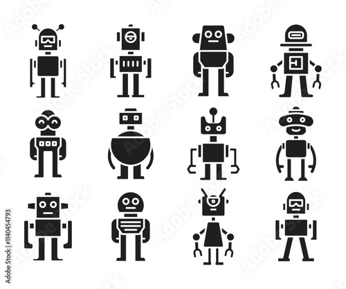 robot character icons set illustration