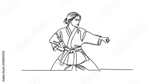 Continuous one single minimal line drawing martial art 
