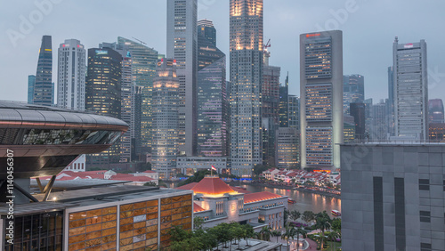 Canvas Print Colorful of Singapore Central business district day to night timelapse cityscape