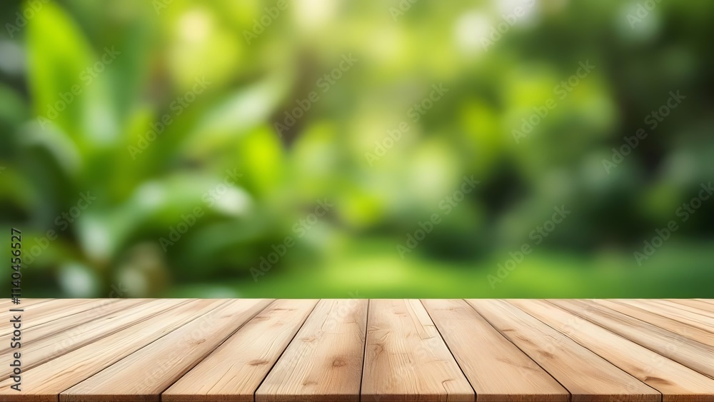 Wooden table and blurred green nature garden background. Wooden table and blurred green nature garden background.