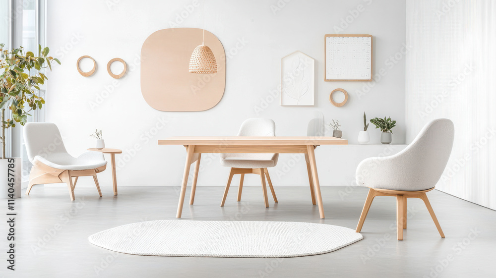 Elegant office setup with minimalist design and natural elements Elegant office setup with minimalist design and natural elements