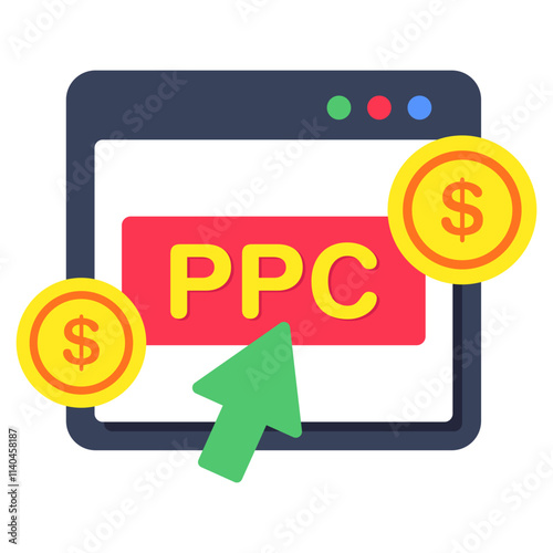 Conceptual flat design icon of pay per click