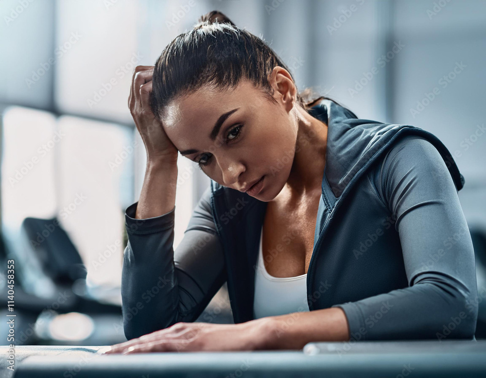 Naklejka premium Zmęczona kobieta po treningu na siłowni