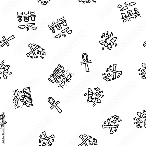 goth subculture punk gothic y2k vector seamless pattern thin line illustration