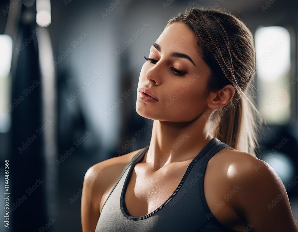 Obraz premium Zmęczona kobieta po treningu na siłowni
