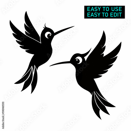  Tow flying hummingbird vector on a white background