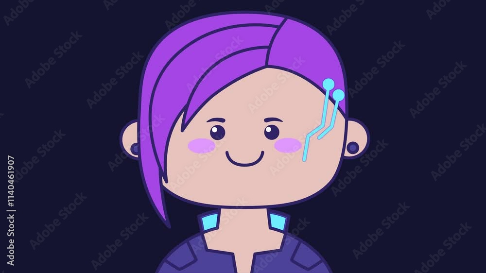 Cute cyberpunk girl. Abstract loop animation Cute cyberpunk girl. Abstract loop animation