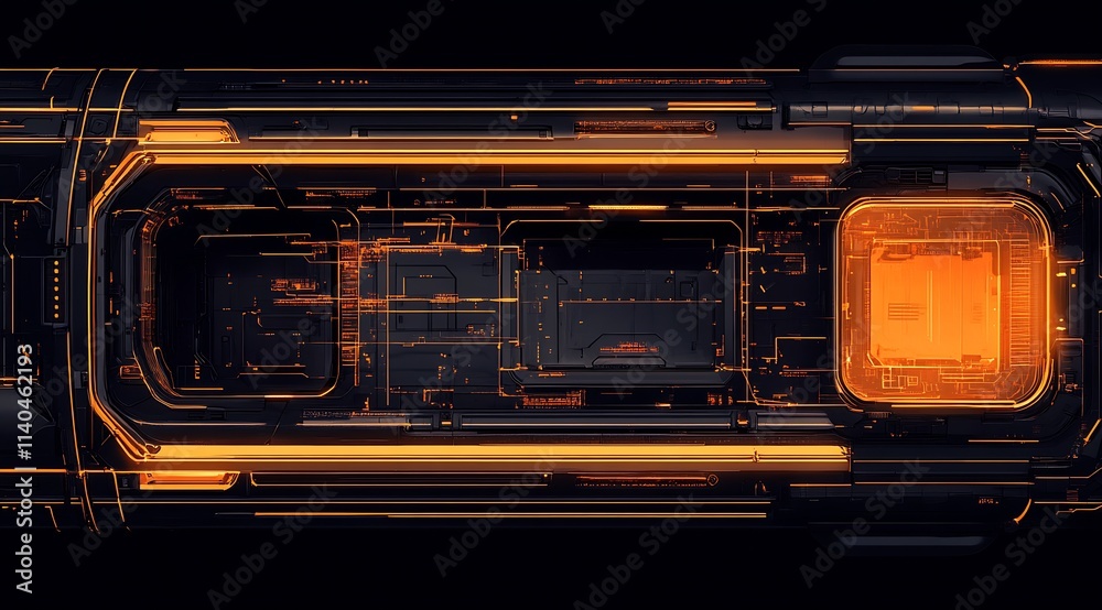 Futuristic Cyberpunk Circuitry Design with Orange and Black Tech Elements : Generative AI