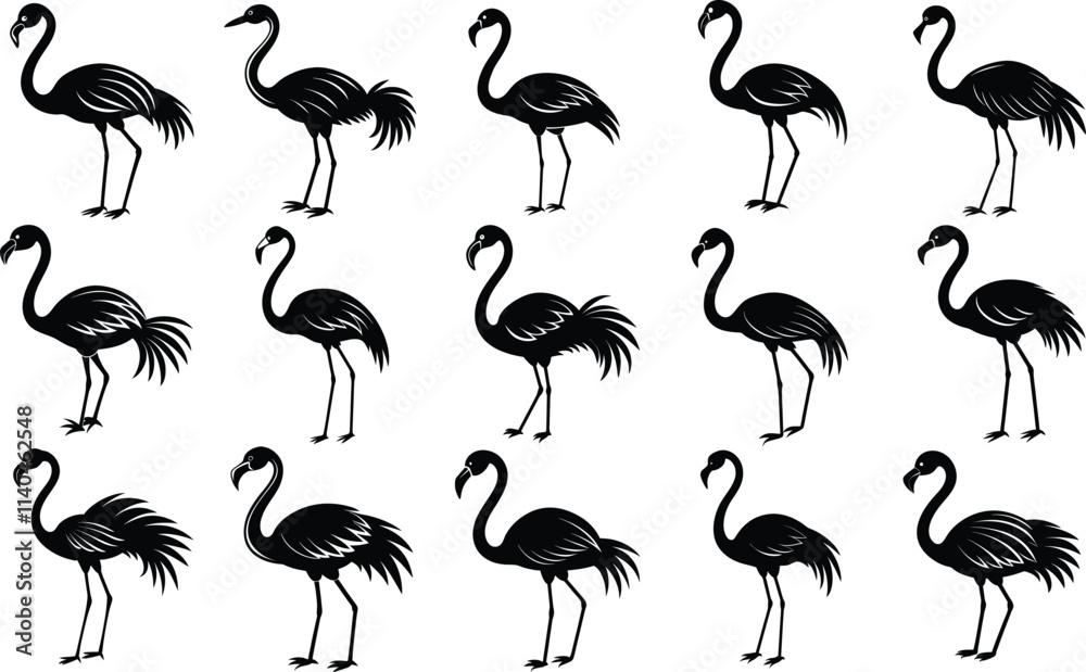 Fototapeta premium Set Of Flamingo Silhouette Vector Illustration