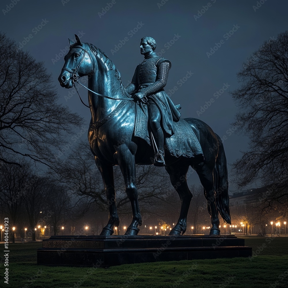 Naklejka premium Statue of Ludwig I at night