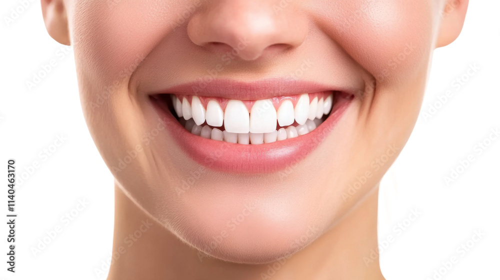 Obraz premium Close-up of smiling woman with healthy teeth, isolated on transparent background