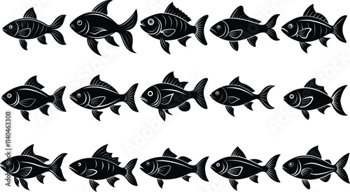 Set Of  Fish Silhouette Vector Illustration