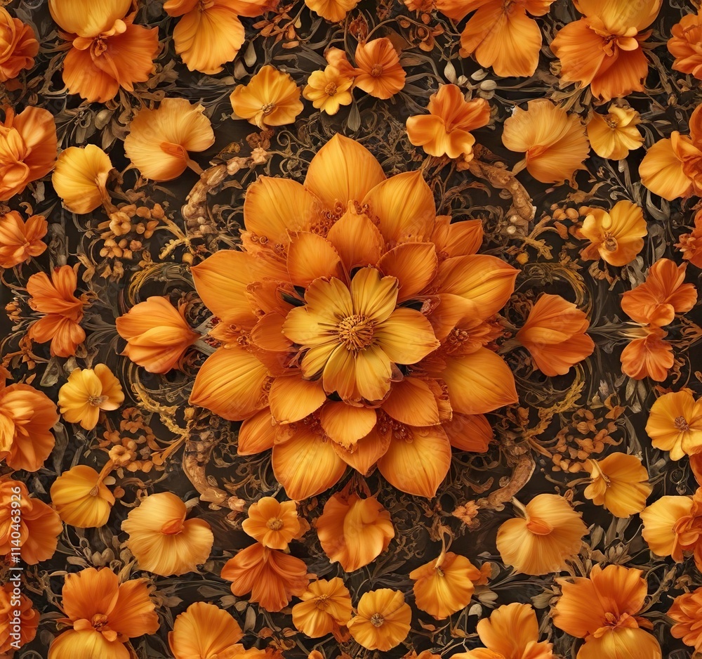 Fototapeta premium Orange and yellow petals intertwined in a intricate floral pattern , arrangement, pattern