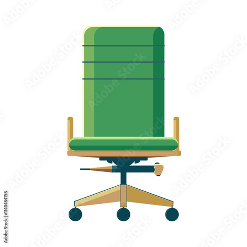 Office chair is made in green-brown tones. A comfortable armchair with a backrest and upholstered upholstery on a white isolated background is a concept of comfort, office furniture.