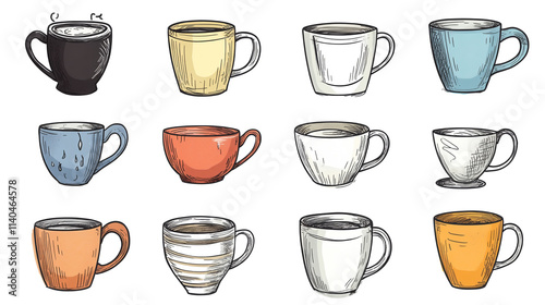 Wallpaper Mural Set of different drawn cups isolated on white background.  Torontodigital.ca