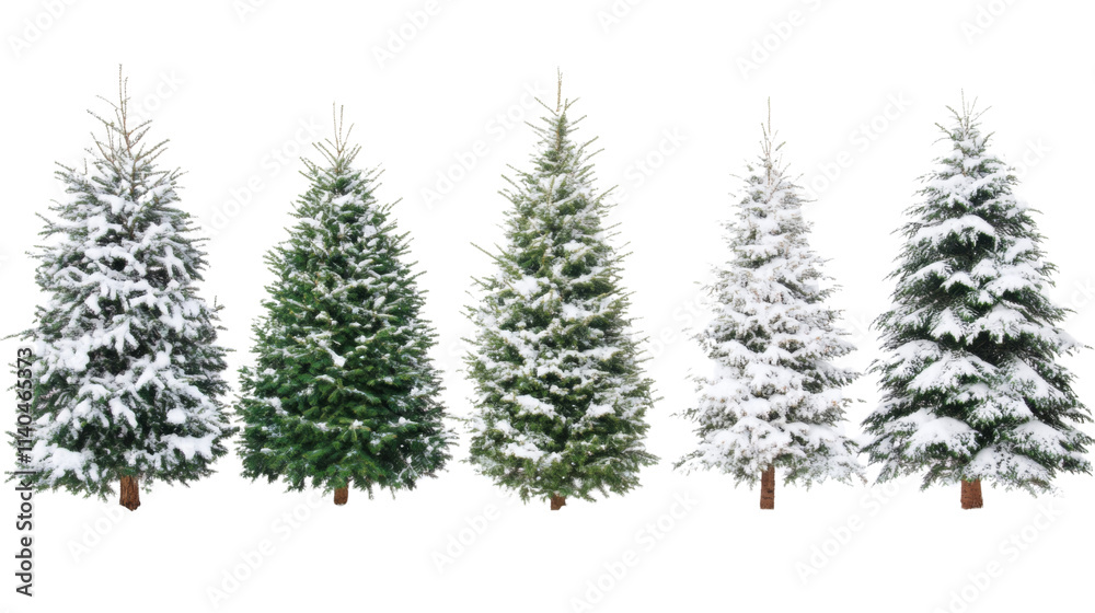 Obraz premium Collection of Christmas Trees with Snow, isolated on transparent background