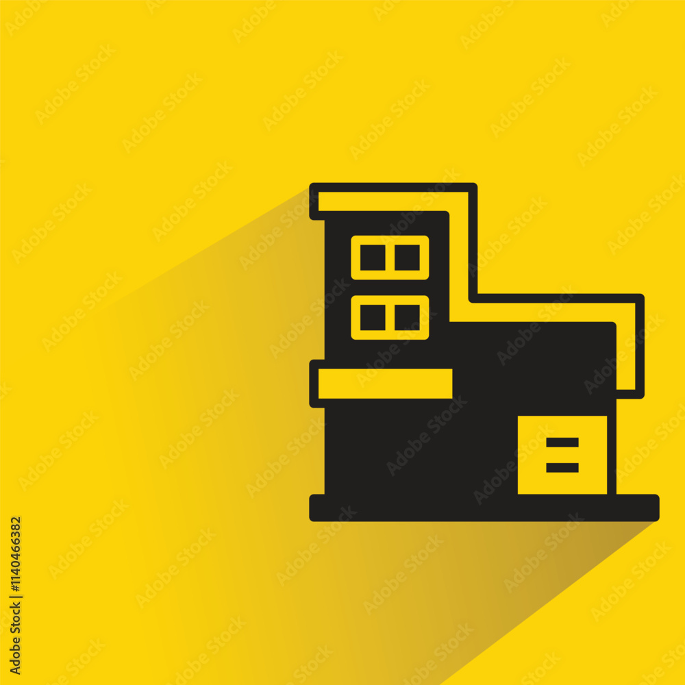 modern building with shadow on yellow background modern building with shadow on yellow background