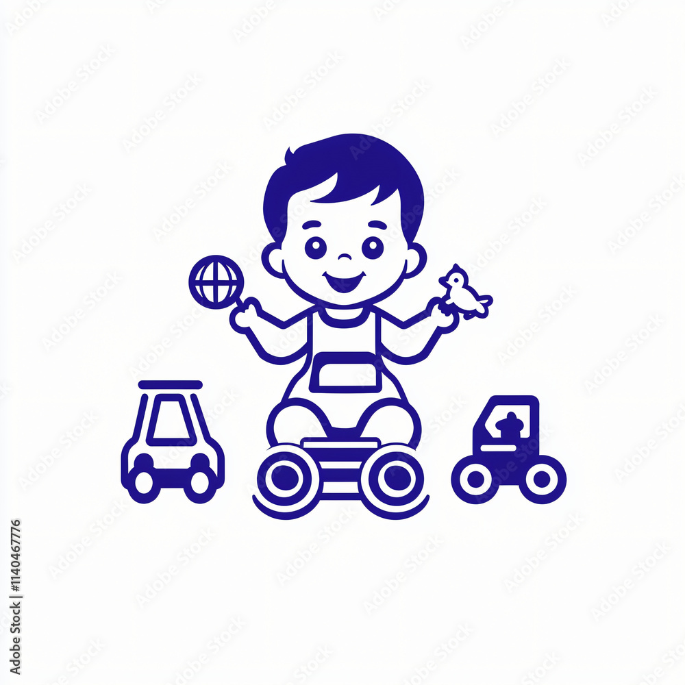 toddler playing with toys, minimalist illustration for logo, babysitter, kindergarten toddler playing with toys, minimalist illustration for logo, babysitter, kindergarten