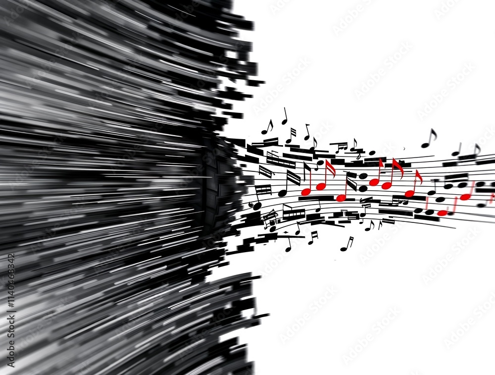 Abstract Music Burst: Black Lines and Red Notes Abstract Music Burst: Black Lines and Red Notes
