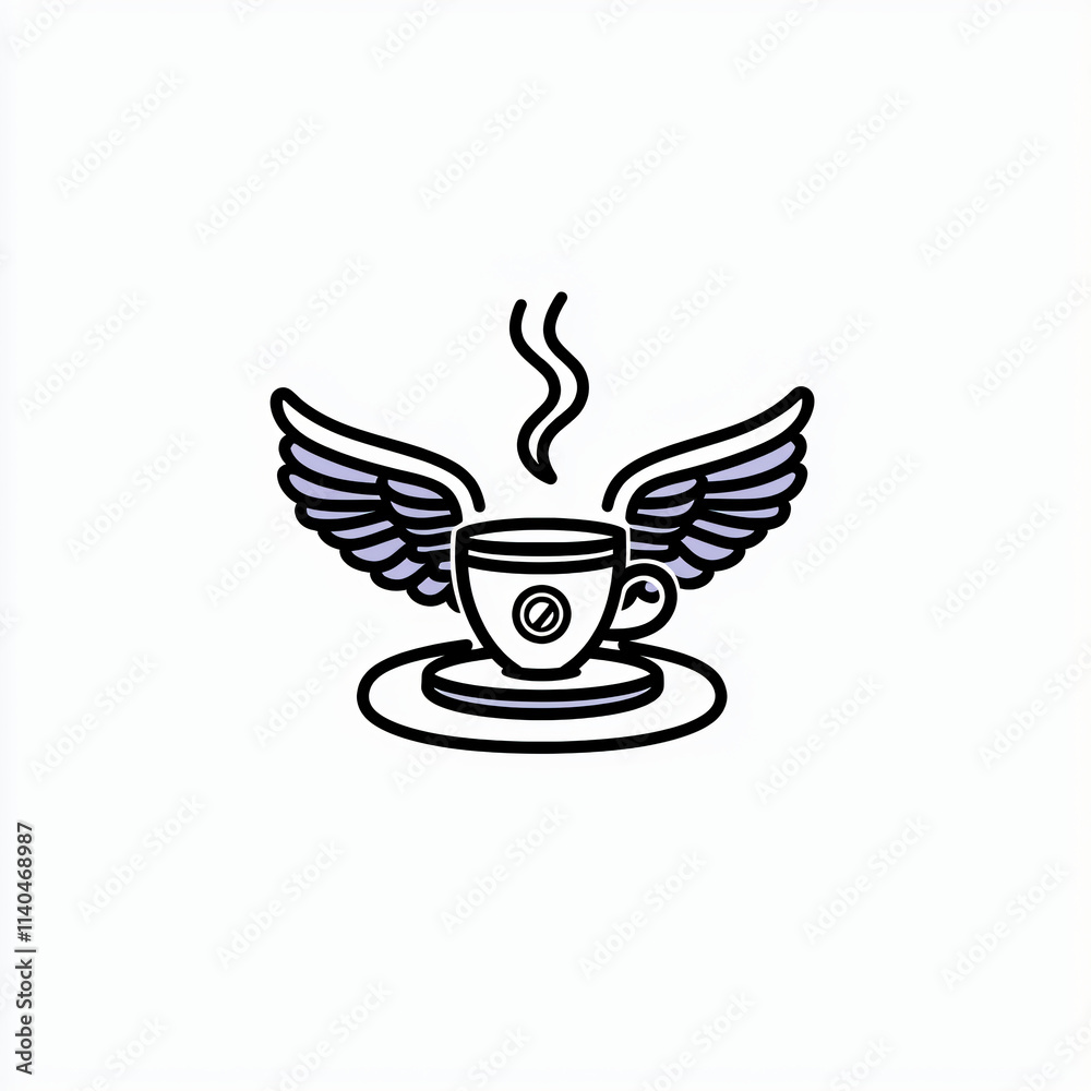minimalist vector logo of coffee cup with wings, angel cafe concept minimalist vector logo of coffee cup with wings, angel cafe concept