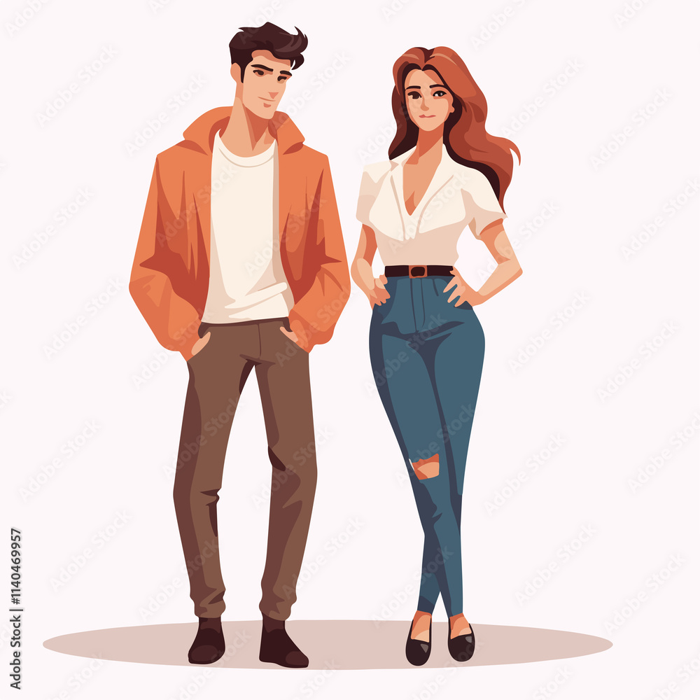 Fototapeta premium Happy couple standing together, male and female standing beside each other