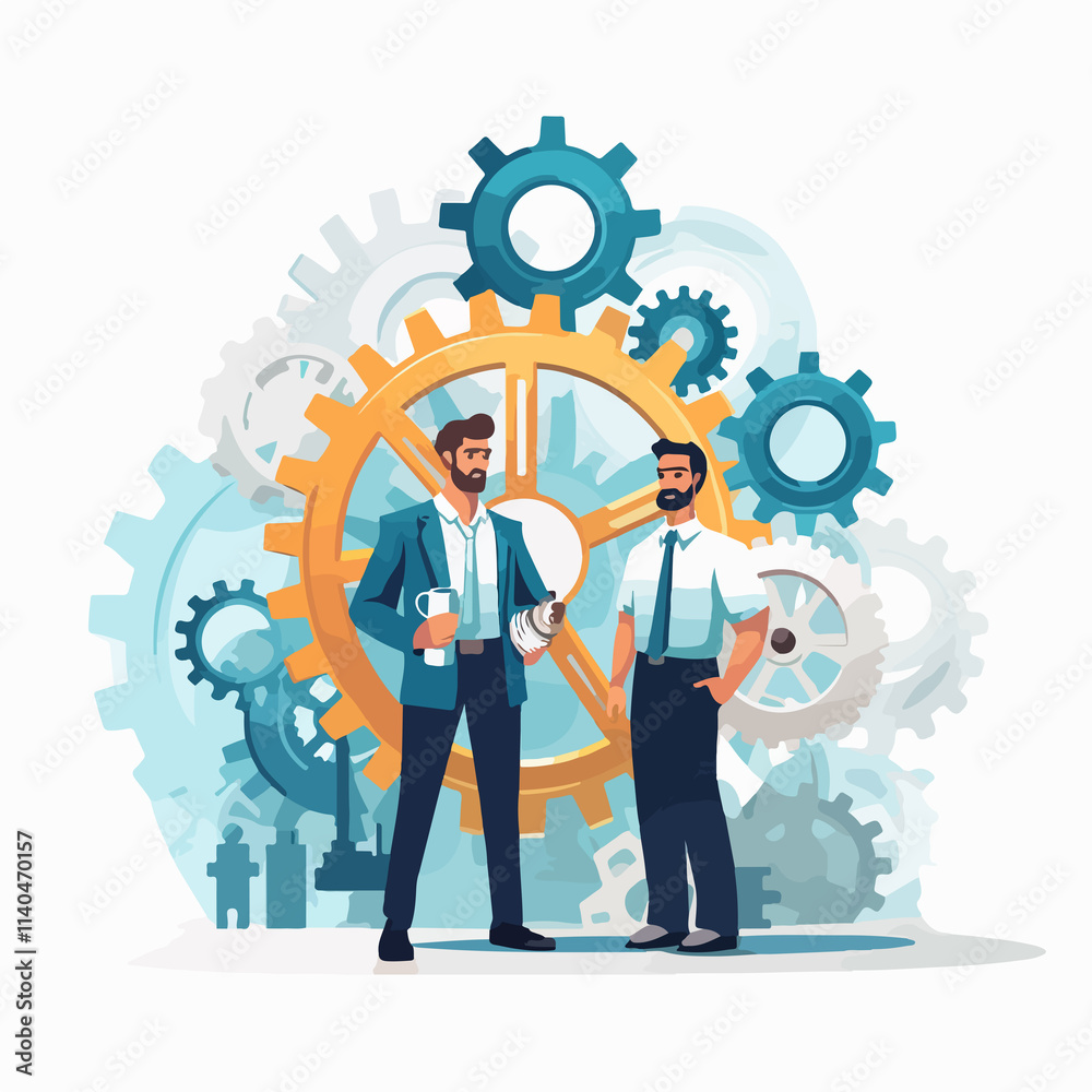 Professional teamwork illustration: boss and worker collaborating in vector art Professional teamwork illustration: boss and worker collaborating in vector art