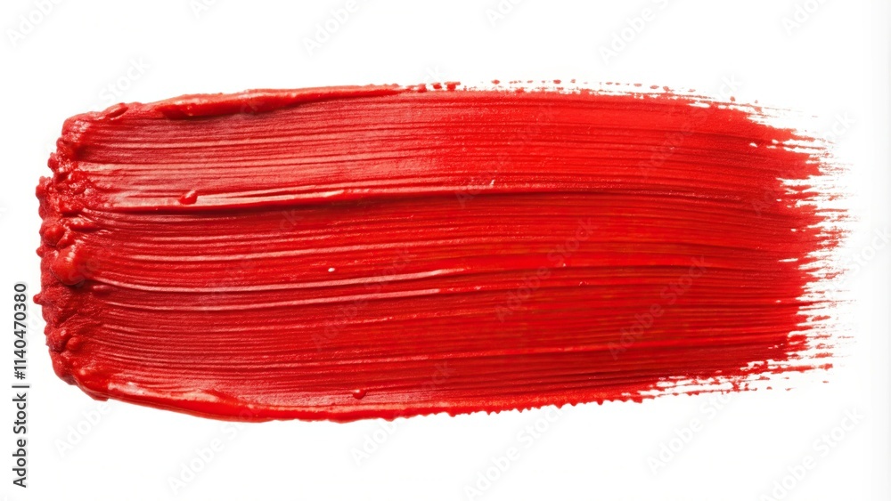 stroke of red paint texture isolated on white background with forced perspective