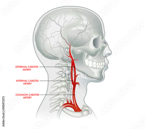 Medical illustration of carotid artery, with annotations