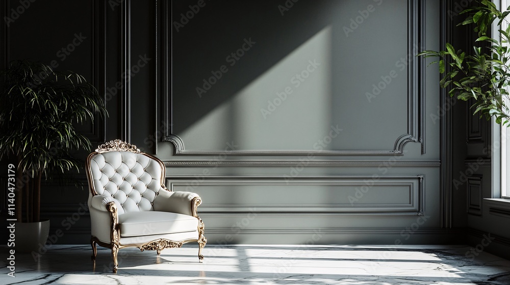 Obraz premium Elegant Vintage Armchair in Minimalist Stylish Interior Space