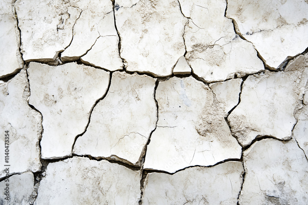 Obraz premium Cracked white surface revealing texture and pattern in dry conditions in daylight