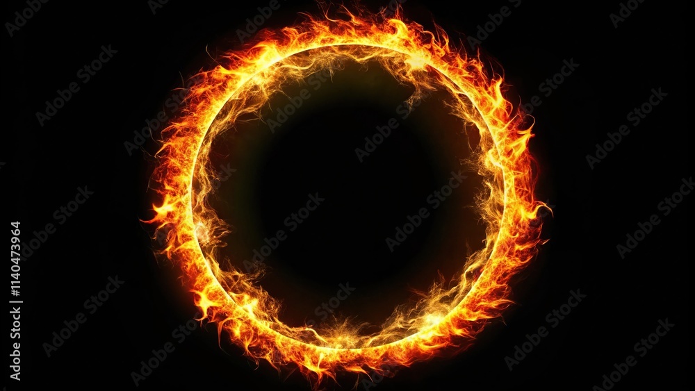 Fototapeta premium Stunning images of fire rings set against dark backgrounds with leading lines
