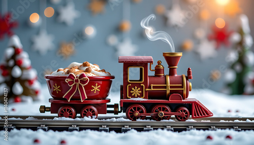 Hot Cocoa Train - A train shaped like a steaming cup of hot cocoa. background copyspace