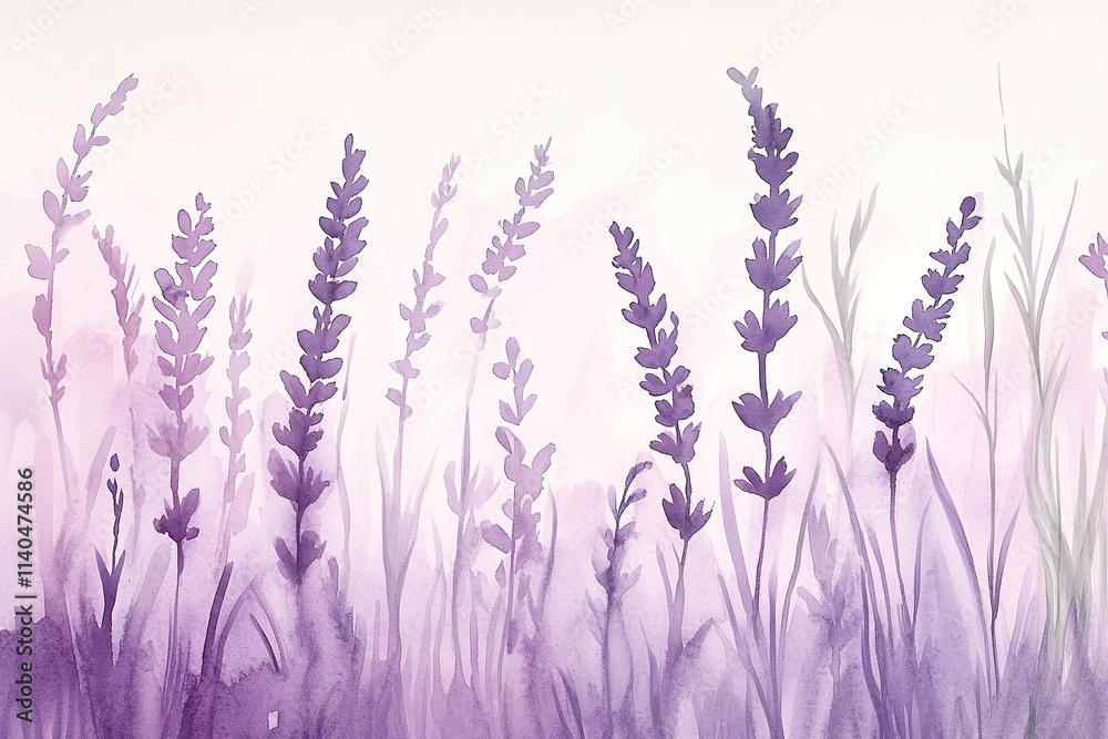 Fototapeta premium Soft purple lavender field, watercolor effect