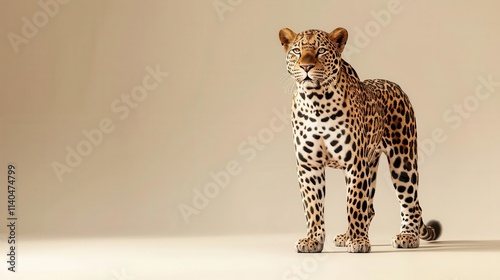 Majestic Leopard, A Digitally Created Image of a Wild Cat Standing Against a Neutral Background photo