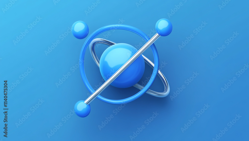 Blue background with an icon of proton atom, 3D render, illustration style Blue background with an icon of proton atom, 3D render, illustration style