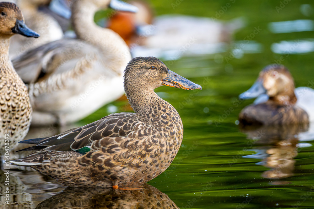 水辺のハシビロガモ
