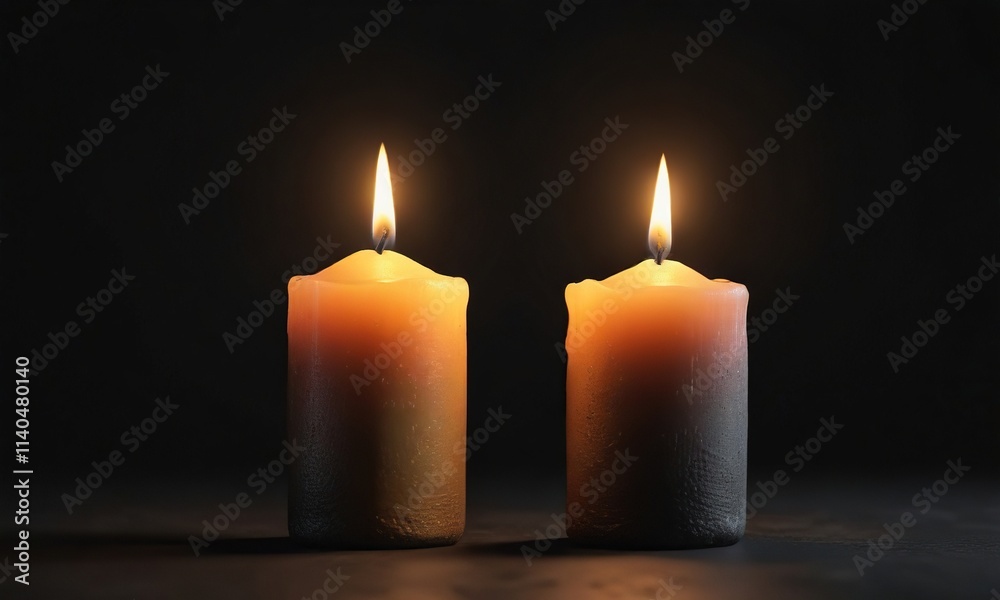 Softly glowing candle on darkened black background with subtle shadows, lighting, Softly glowing candle on darkened black background with subtle shadows, lighting,