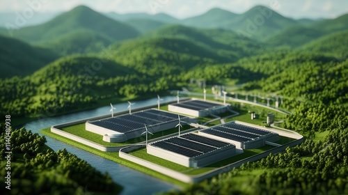 Hybrid transmission station combining wind, solar, and hydro energy, multisource power distribution, sustainable grid management photo